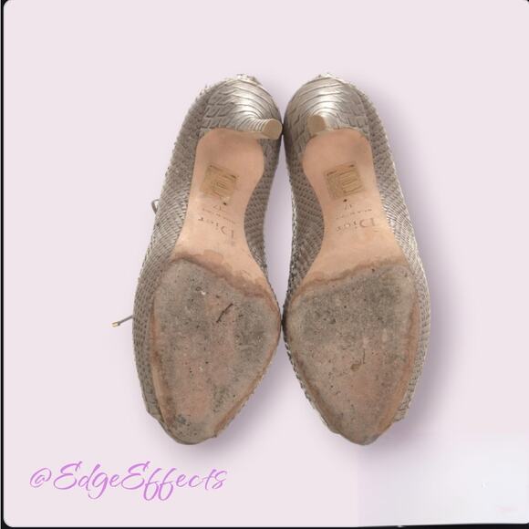 CHRISTIAN DIOR Grey/Taupe Python Lace Up Platform High Heel Booties Sz 7 W/ Box - Picture 5 of 7